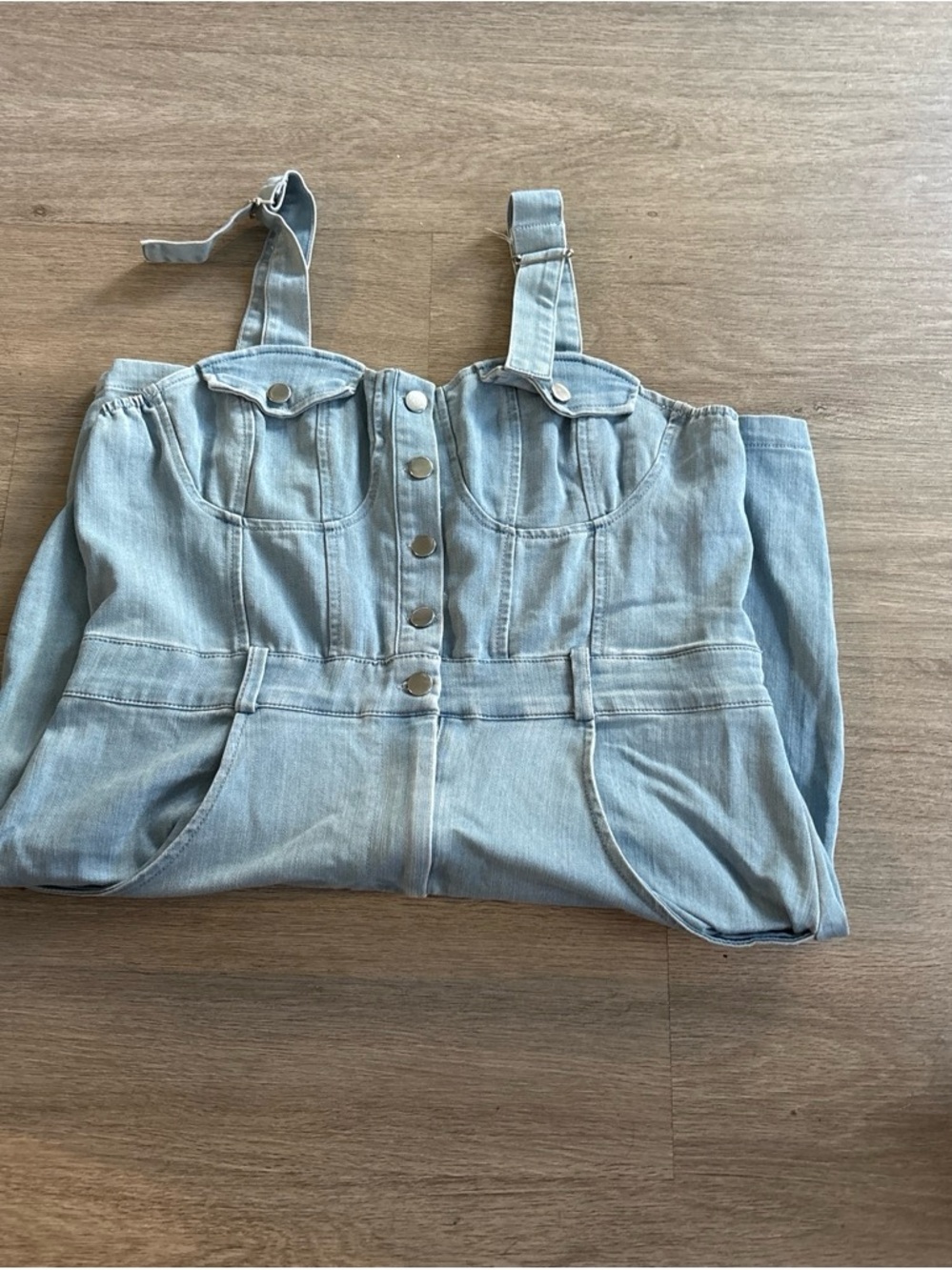 Light Wash Denim Women's Overall Dress with Button Front